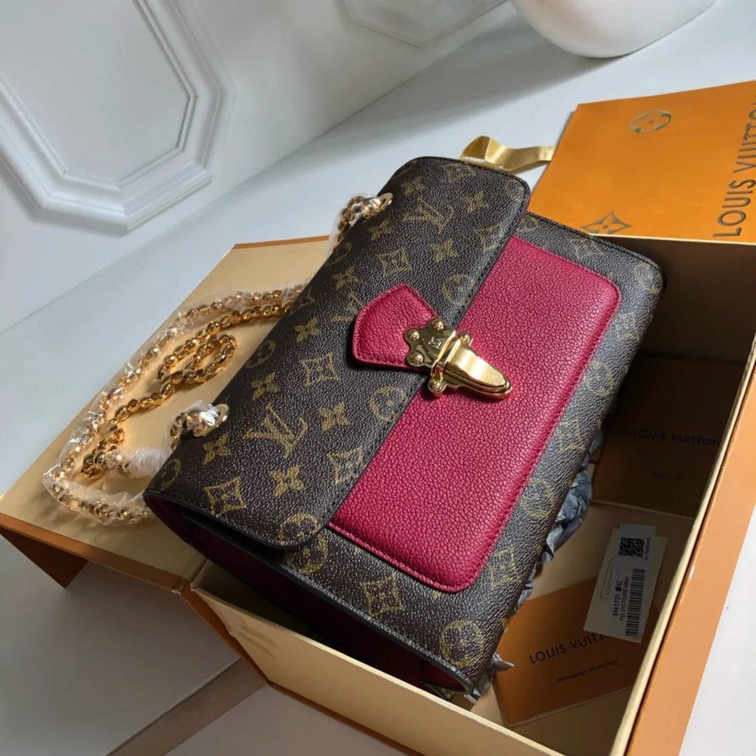 💰1040 (steel chain) top original order [Exclusive real shot M41731] VICTOIRE is made of Monogram canvas with colored calfskin. This brand new Victoire bag has a shiny metal buckle and sliding chain style. Size: 26*17*9cm 2018