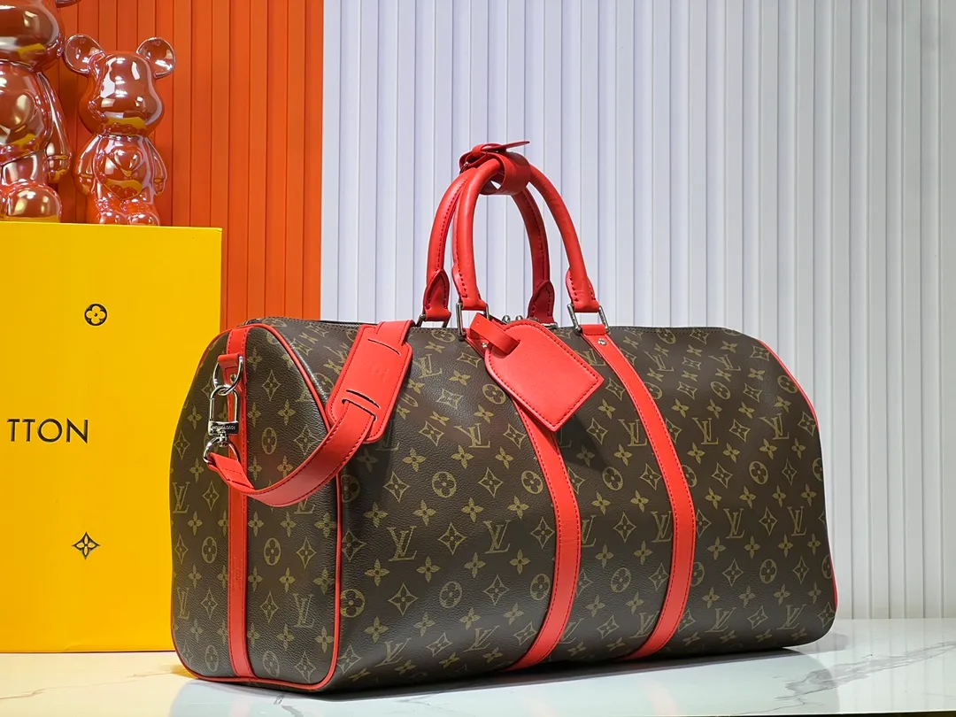 Batch 320💰original goods‼ Word of mouth is full of praise. Returned in three sizes, universal travel bag! KEEPALL 455055 travel bag 5 colors (with shoulder strap) 40568 41418M41416 M41414.  45*27*20／Keepall is a classic in the Louis Vuitton travel bag series. This medium-sized Keepall is made of Monogram canvas, has a spacious capacity, and is equipped with a detachable leather shoulder strap.