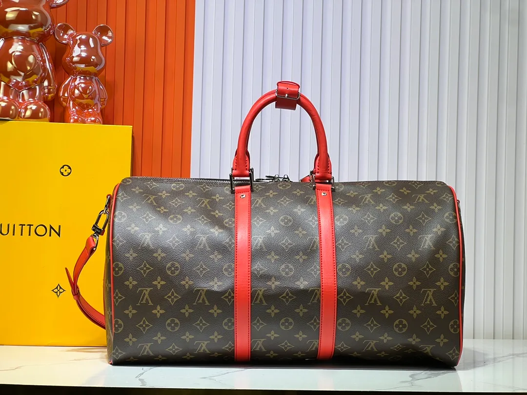 Batch 320💰original goods‼ Word of mouth is full of praise. Returned in three sizes, universal travel bag! KEEPALL 455055 travel bag 5 colors (with shoulder strap) 40568 41418M41416 M41414.  45*27*20／Keepall is a classic in the Louis Vuitton travel bag series. This medium-sized Keepall is made of Monogram canvas, has a spacious capacity, and is equipped with a detachable leather shoulder strap.