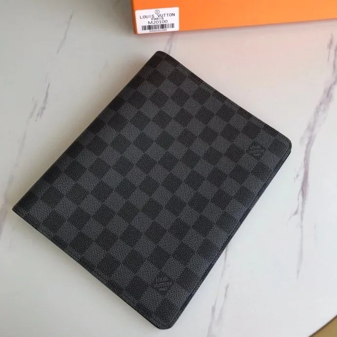 P140💰 4070🔥Hot model Extra large check holder Notebook cover 6 card slots Cowhide ➕ Lv special fabric, with box Size about 18cm Number: 20100/21065