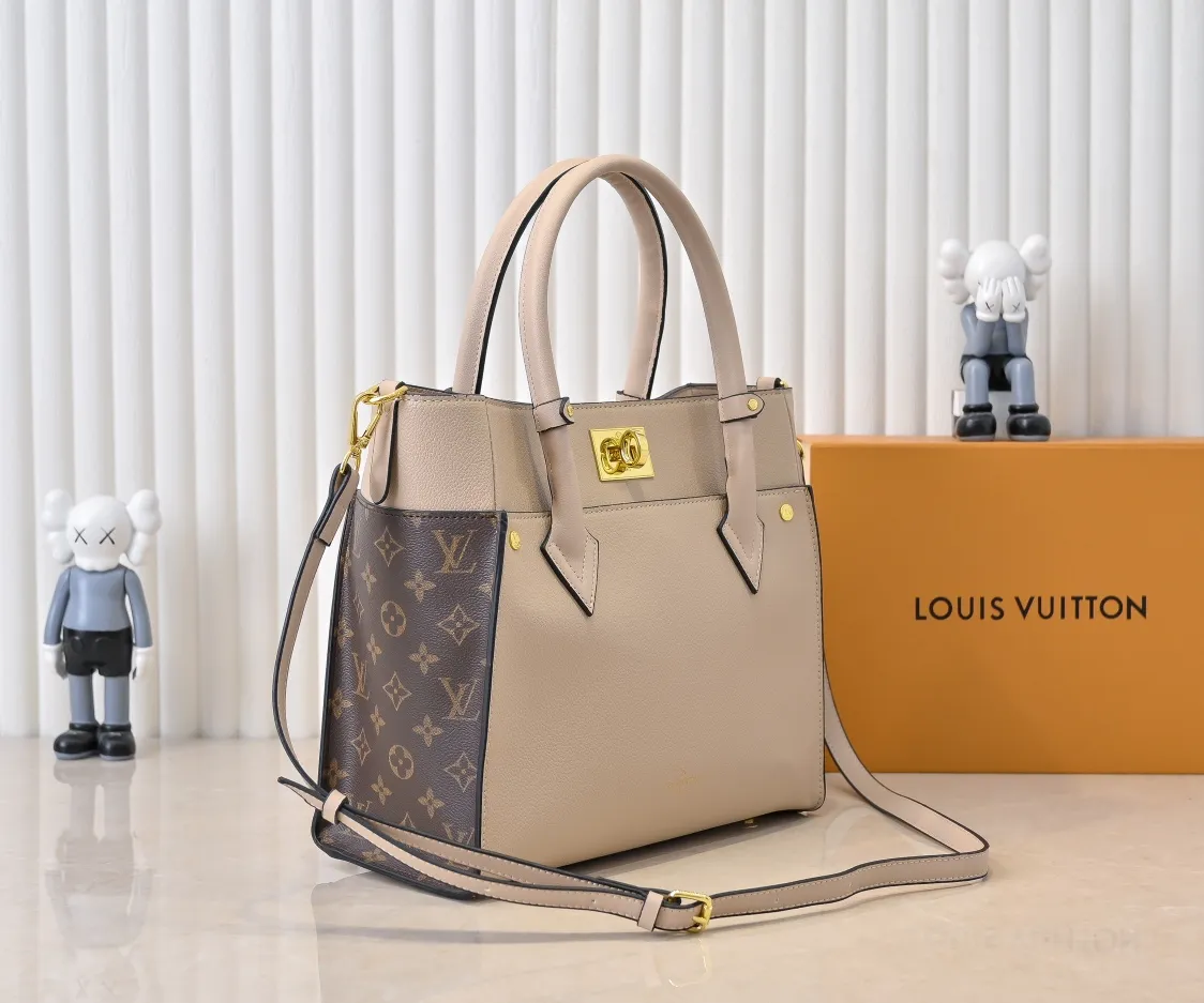 💰360💰Upgraded original [M53826 black embroidery M53825 apricot embroidery M53824 MM53823 presbyopia with black]🔥On My Side handbag shows the elegant fusion of calfskin and classic Monogram canvas. Contrasting canvas shapes the large outer pocket, creating a trompe l'oeil effect as if two handbags merge into one. Plenty of space can easily accommodate office needs, and the adjustable shoulder strap allows for a cross-body style. Dimensions: 30.5 x 24.5 x 14 cm (Length x Height x Width) - Calfskin and Monogram coated canvas - Cowhide leather trim - Microfiber lining - 2 top handles for hand or elbow carry - Adjustable shoulder strap for shoulder or cross-body wear - Lock closure - 2 outer pockets with magnetic closure - Zip pocket - 1 patch pocket