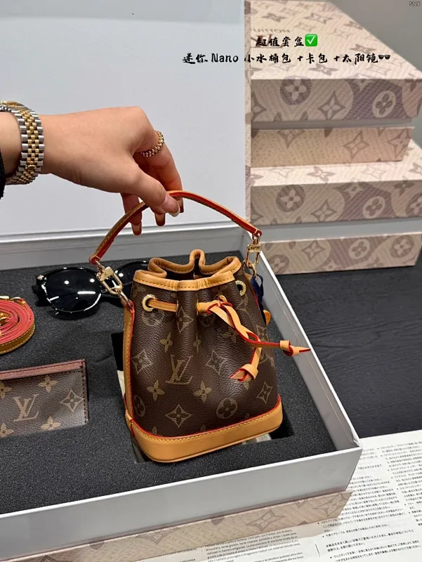 All Categories Official Website "Brand Women's Bags" Women's Bags 💙 LV 2025 new LV small mini Nano bucket bag mini➕card holder➕sunglasses🕶️➕gift box