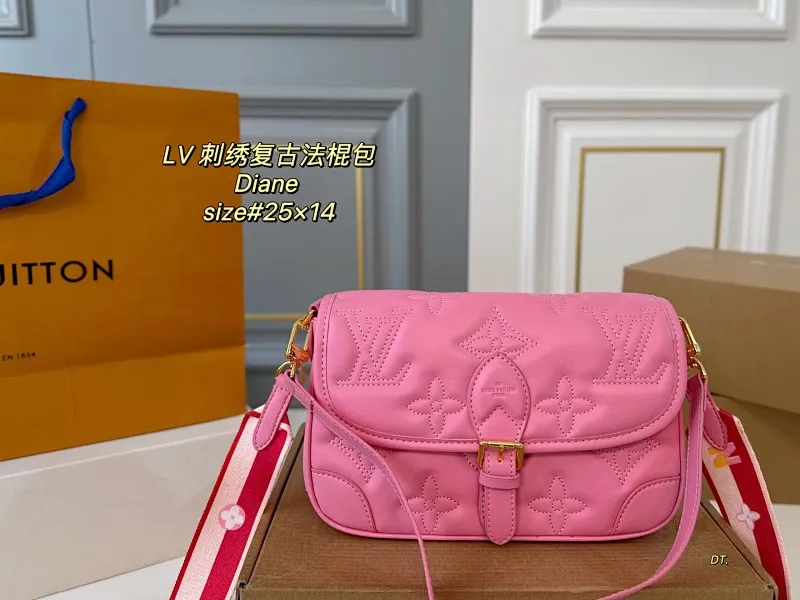 All Categories Official Website "Brand Women's Bags" Women's Bags 💙 LV 2025 New LV Embroidery 🪡Diane Retro Baguette Bag
