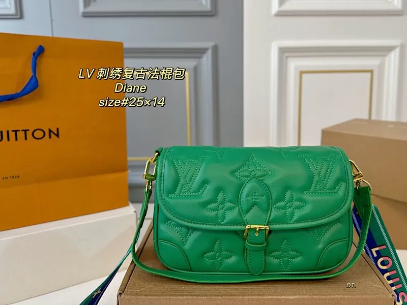 All Categories Official Website "Brand Women's Bags" Women's Bags 💙 LV 2025 New LV Embroidery 🪡Diane Retro Baguette Bag