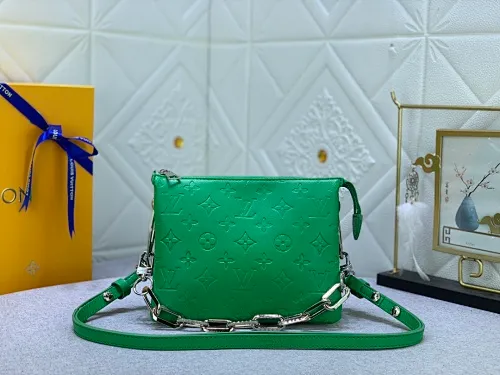 All categories Official website "Brand Women's Bags" Women's Bags 💙 LV Coussin BB handbags made a splash at the 2021 spring and summer fashion show. Monogram embossed puffy sheepskin creates a pillow-shaped structure that brings an edgy edge to a simple design. It can be worn cross-body using the shoulder strap or transformed into a chain baguette bag, or can be carried under the arm. Detailed features 20 x 16
