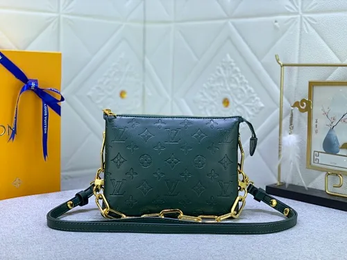 All categories Official website "Brand Women's Bags" Women's Bags 💙 LV Coussin BB handbags made a splash at the 2021 spring and summer fashion show. Monogram embossed puffy sheepskin creates a pillow-shaped structure that brings an edgy edge to a simple design. It can be worn cross-body using the shoulder strap or transformed into a chain baguette bag, or can be carried under the arm. Detailed features 20 x 16