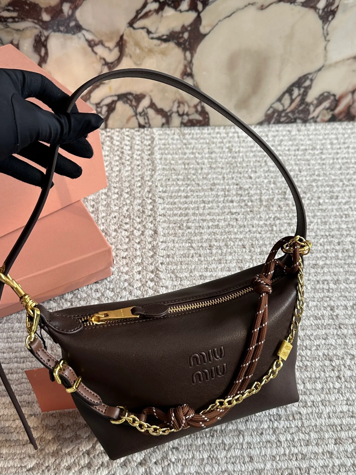 All Categories Official Website "Brand Women's Bags" Women's Bags 💙 miumiu 2025 New MIUMIU Surf Rope Canvas Lunch Box Bag