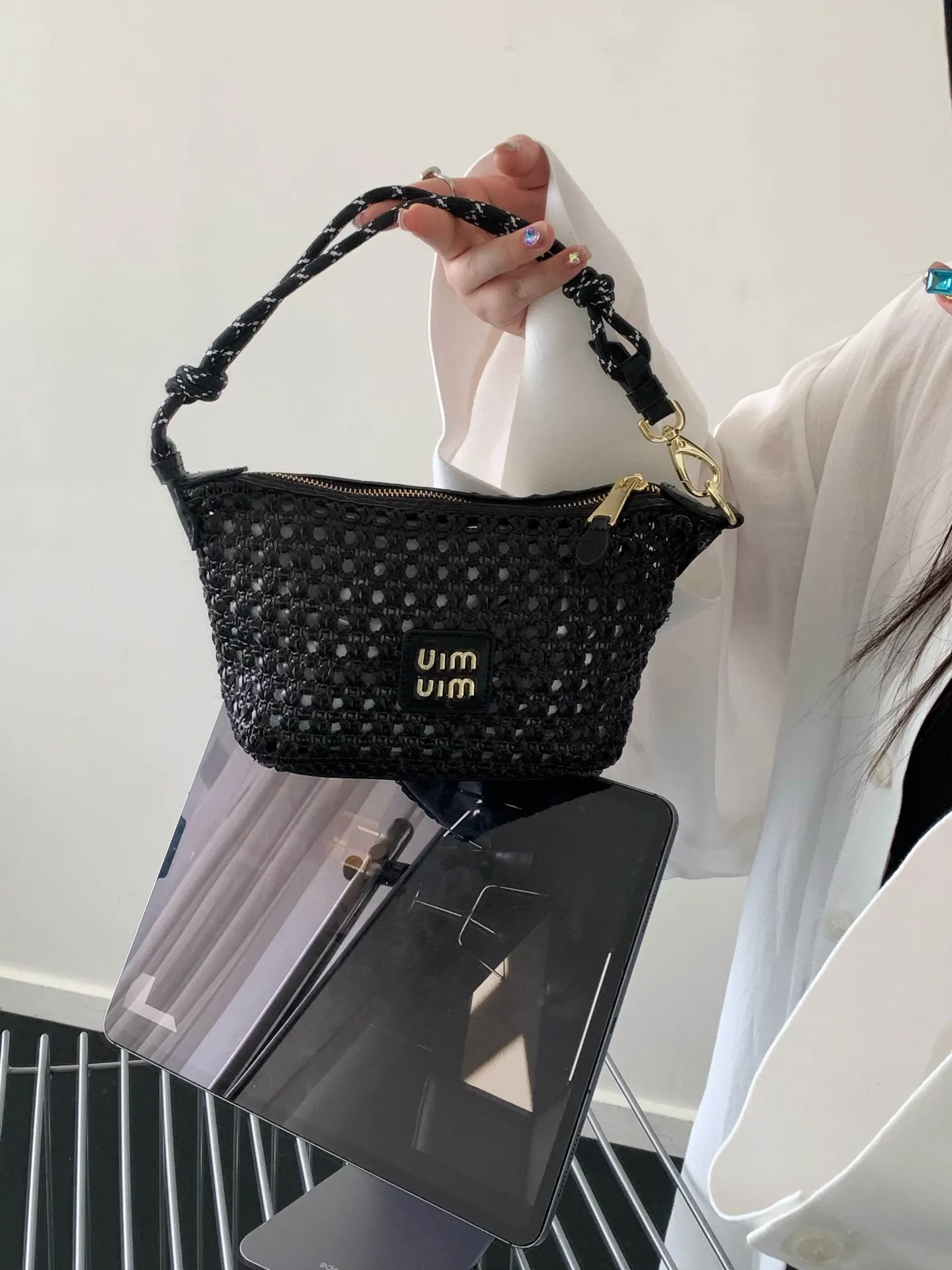 All Categories Official Website "Brand Women's Bags" Women's Bags 💙 miumiu 2026 official website miumiu hollow woven lunch box bag