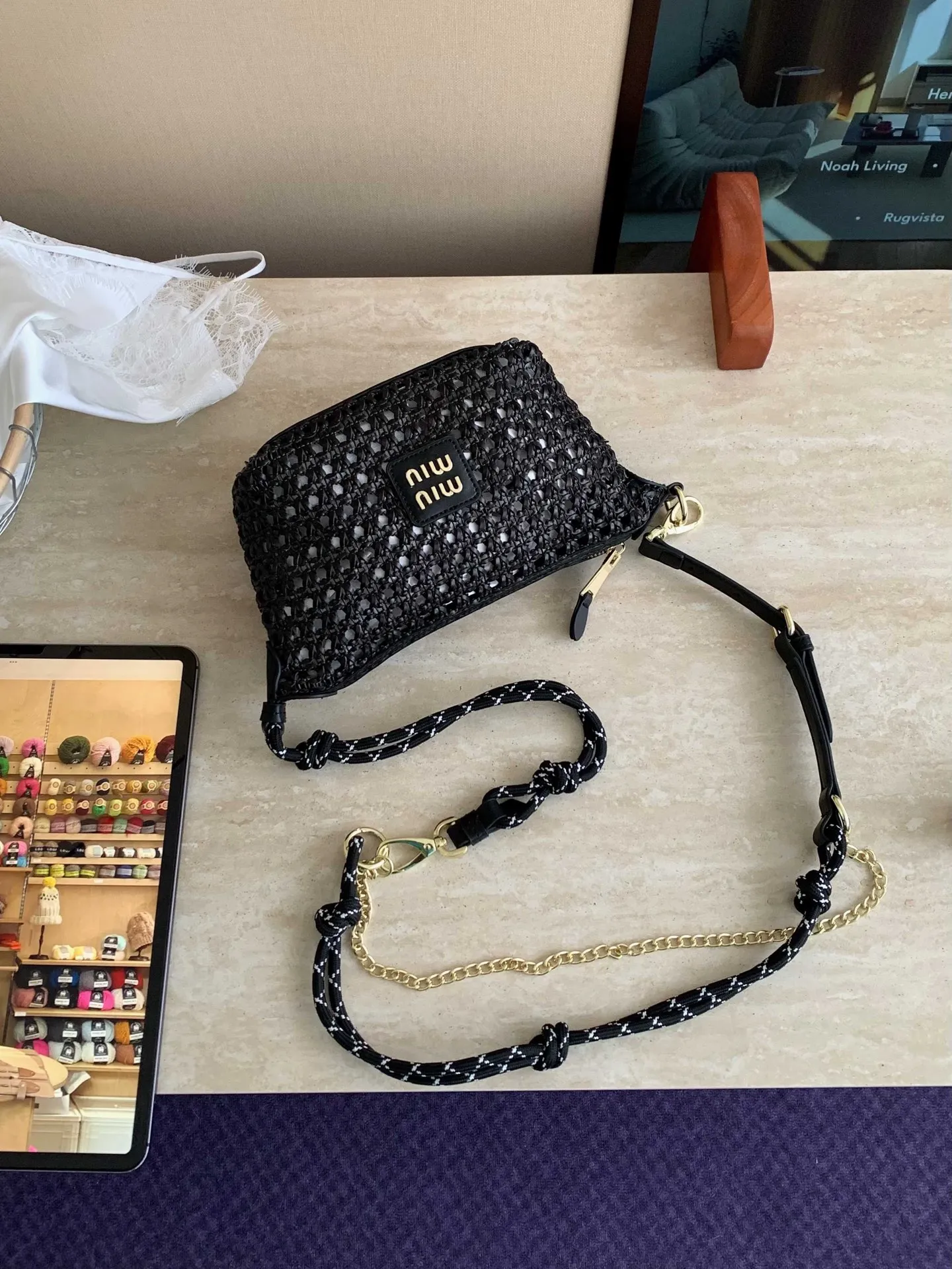 All Categories Official Website "Brand Women's Bags" Women's Bags 💙 miumiu 2026 official website miumiu hollow woven lunch box bag