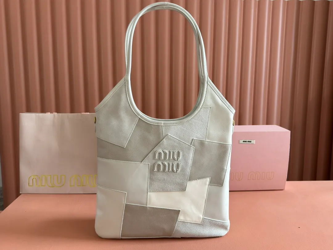 💋💋💋【New Style】Miu Women's IVY Tote Shoulder Bag, Brown, Heather Color Collage/Original Leather Shipped! 🐴Model: 5BG231, short video