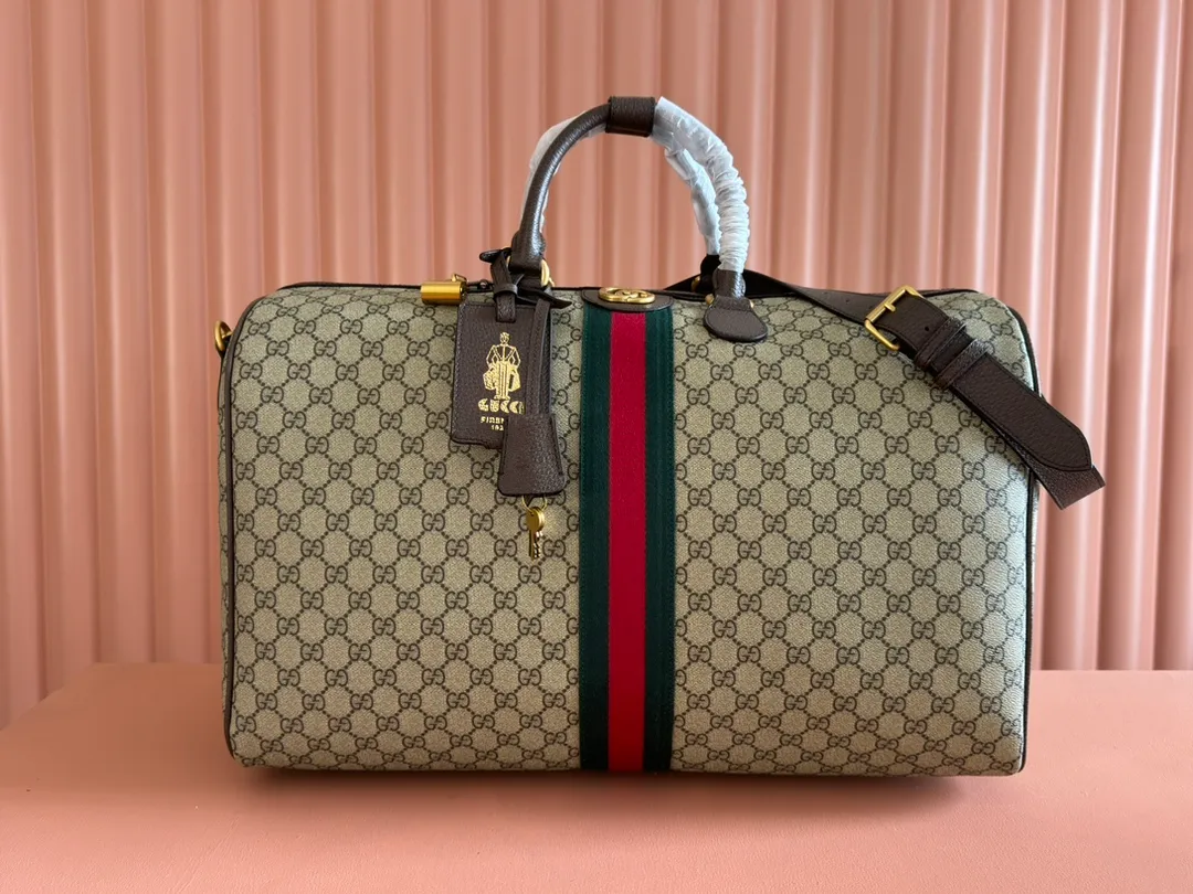 💋💋💋【New model】Gucci Savoy series medium size, large size travel bag, brown/PVC original leather has been shipped, 🐲Model: 834458, 834460, short combination video