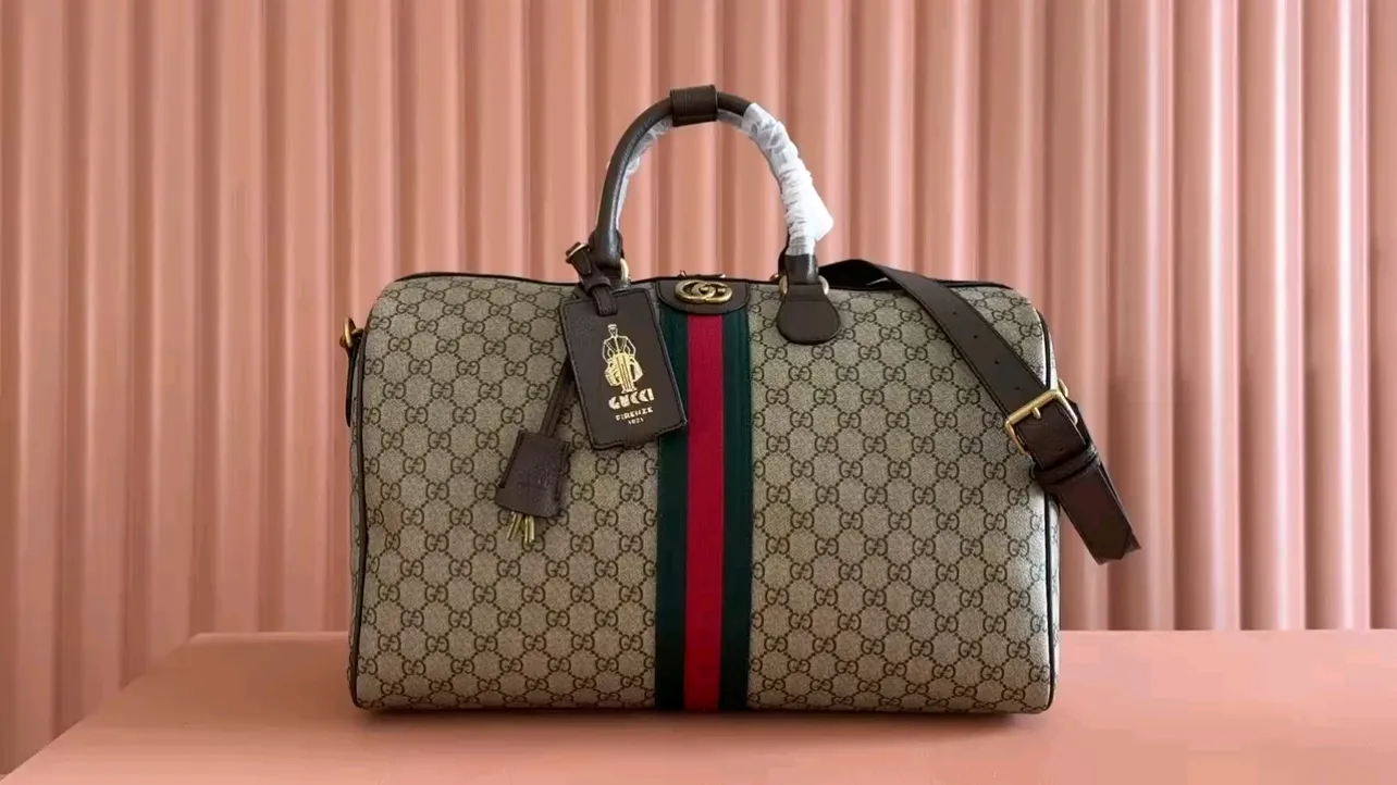💋💋💋【New model】Gucci Savoy series medium size, large size travel bag, brown/PVC original leather has been shipped, 🐲Model: 834458, 834460, short combination video