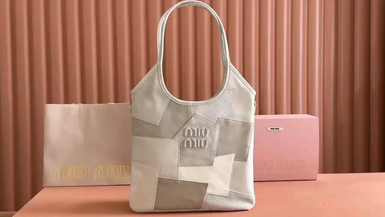 💋💋💋【New Style】Miu Women's IVY Tote Shoulder Bag, Brown, Heather Color Collage/Original Leather Shipped! 🐴Model: 5BG231, short video