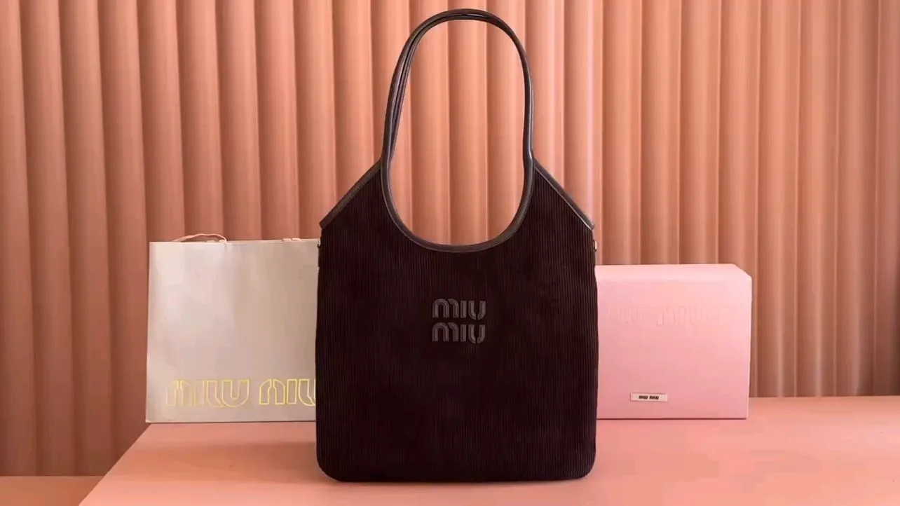 💋💋💋【Full package with counter】Miu Women's IVY Corduroy Tote Shoulder Bag 5bg231