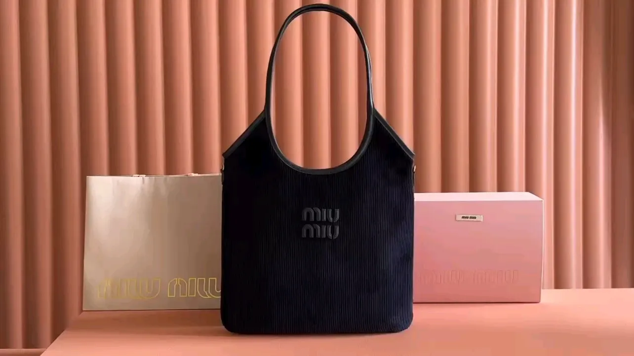 💋💋💋【Full package with counter】Miu Women's IVY Corduroy Tote Shoulder Bag 5bg231