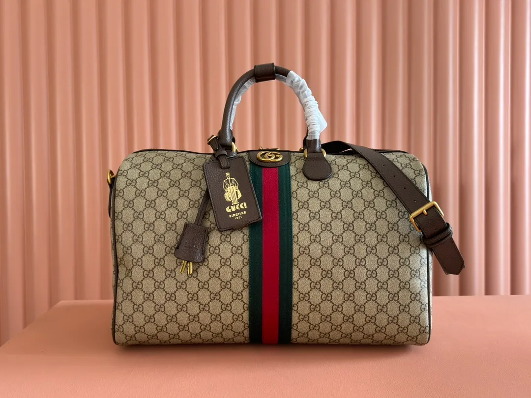 💋💋💋【New model】Gucci Savoy series medium size, large size travel bag, brown/PVC original leather has been shipped, 🐲Model: 834458, 834460, short combination video