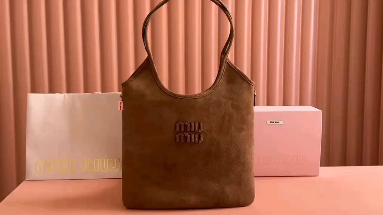 💋💋💋【New Style】Miu Women's IVY Tote Shoulder Bag, Brown, Heather Color Collage/Original Leather Shipped! 🐴Model: 5BG231, short video