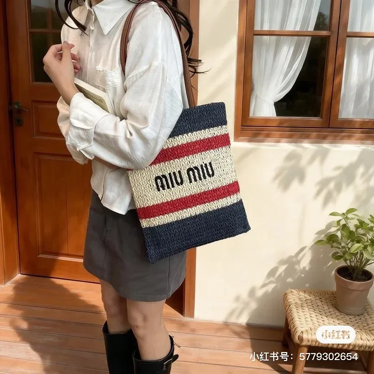 All Categories Official Website "Brand Women's Bags" Women's Bags 💙 miumiu 2026 official website miumiu straw woven tote bag