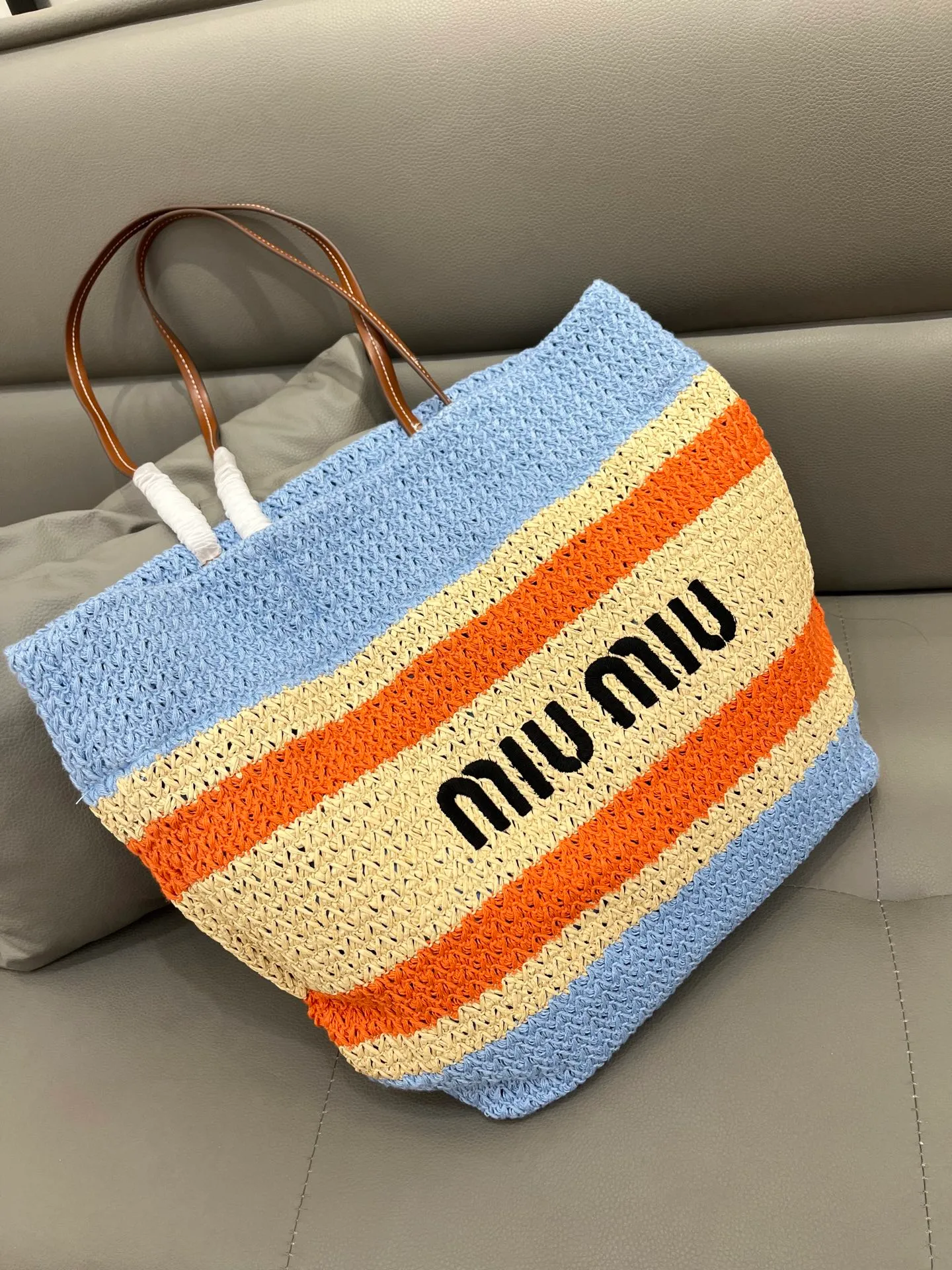 All Categories Official Website "Brand Women's Bags" Women's Bags 💙 miumiu 2026 official website miumiu straw woven tote bag
