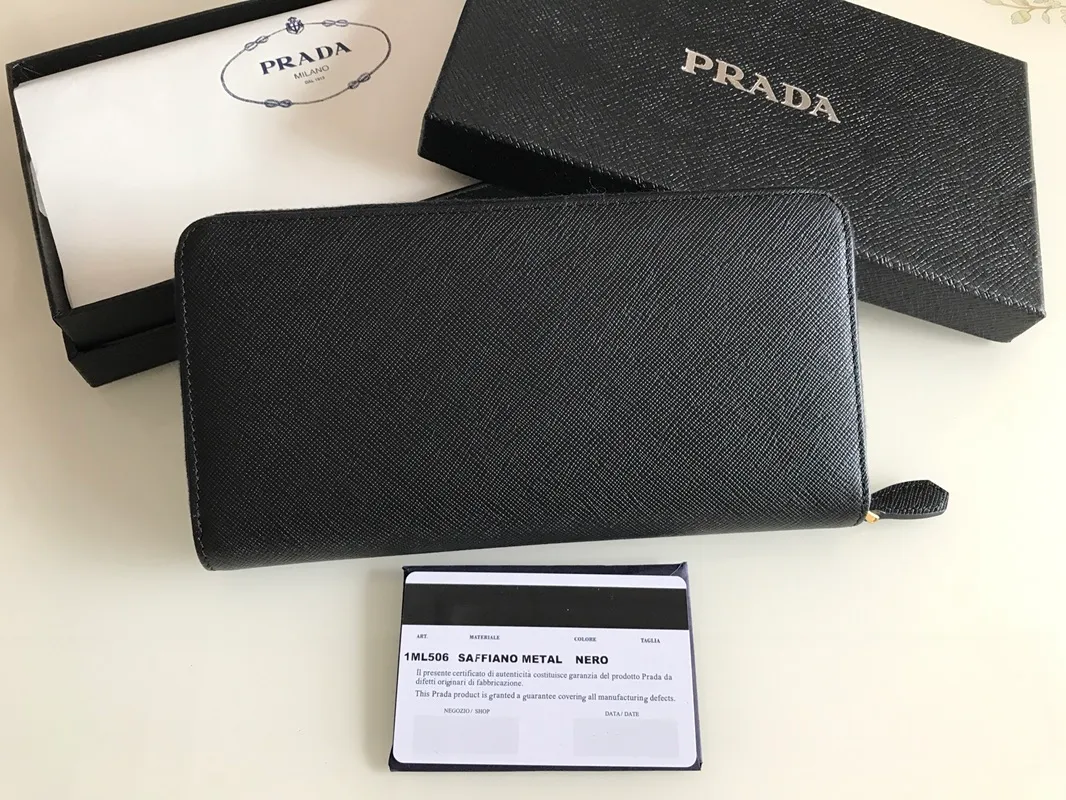 💰560, P Home➡️Cross-grain leather wallet, black, model 1ML506, unisex model, single quality, imported cross-grain cowhide, size 20×10.3cm, 175 steel stamp
