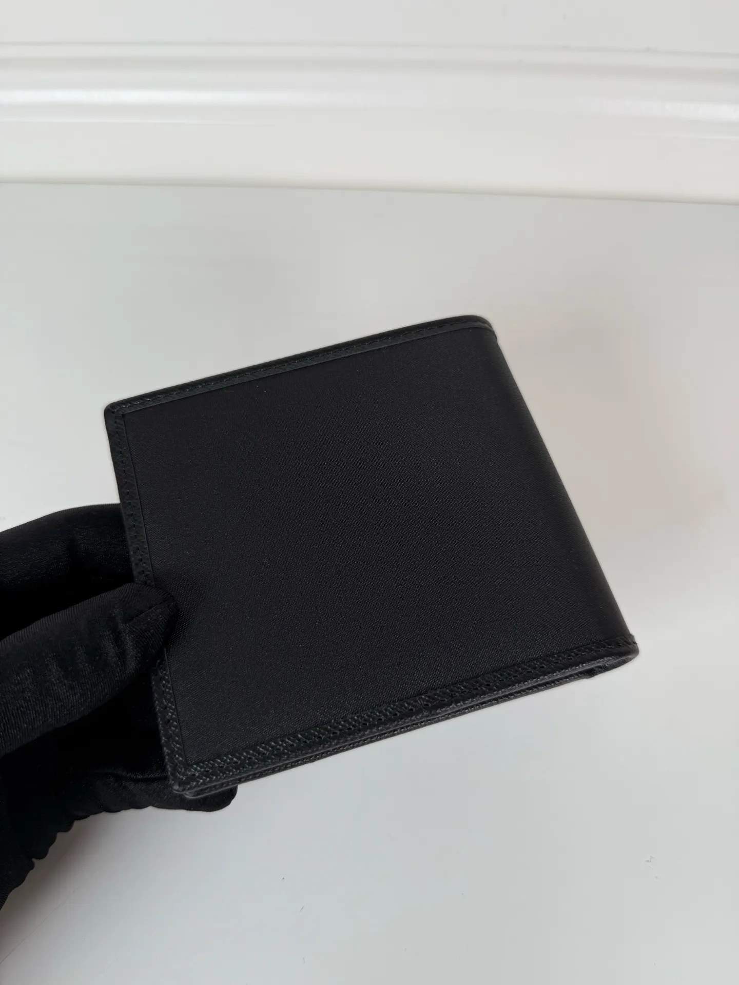 💰380, P Home➡️Men's short wallet, black, model 2M0513, made of cross-grain cowhide + nylon fabric, eight card slots, length 11 and height 9.5cm