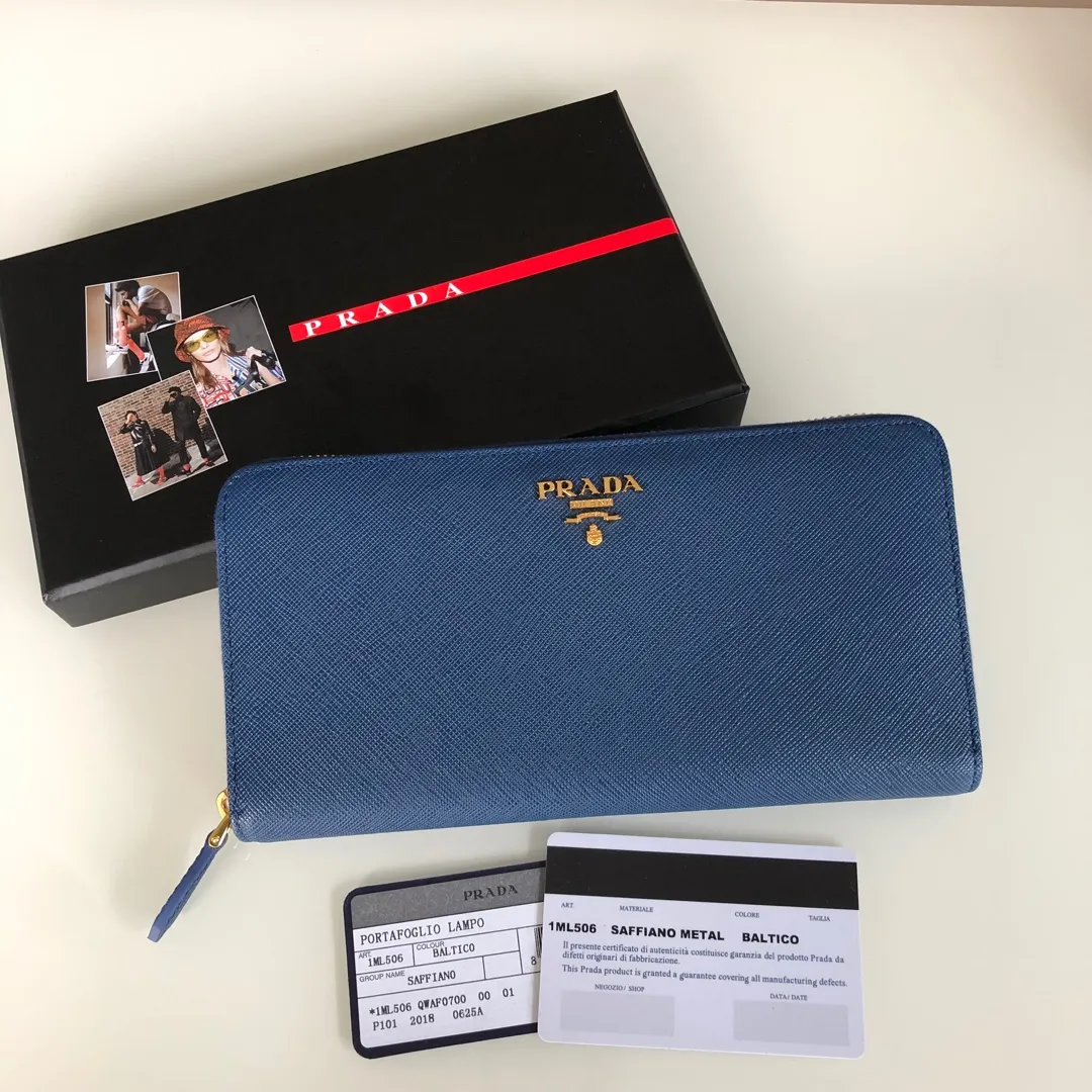 💰560, P Home➡️Cross pattern single zipper wallet, royal blue, model 1ML506, yuan quality, made of cross pattern cowhide, size 20×10.3cm, 175 steel stamp, exquisite workmanship as shown in the picture