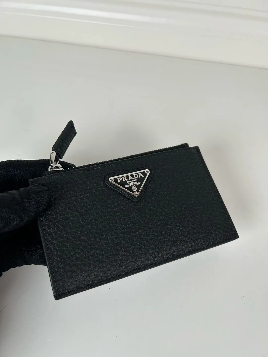 💰420, P Home➡️Black deerskin bag, model: 2MC086, unisex model, 5 card slots, large capacity, 1 leather zipper bag, 8cm*13cm, 175 steel stamp