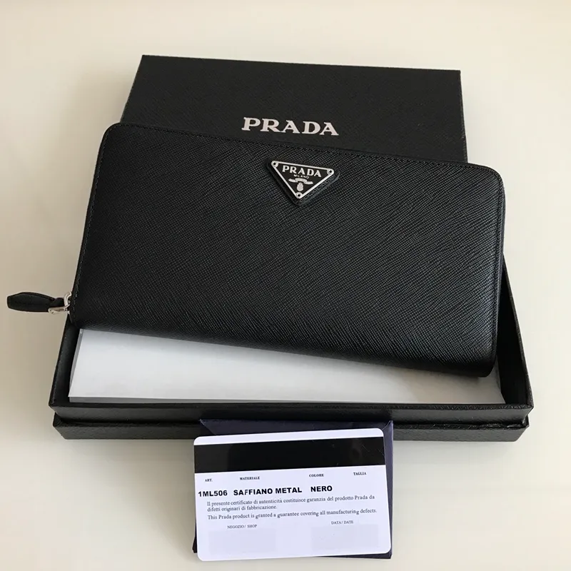 💰560;P Home➡️Cross-grain leather wallet, black, model 1ML506, unisex model, single quality, imported cross-grain cowhide, size 20×10.3cm, 175 steel stamp