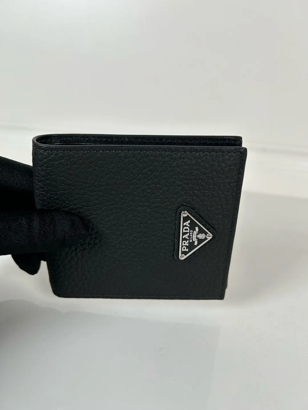 💰400, P Home➡️Men's deerskin triangle silver mark short clip, black, model 2M0513, eight card slots, size 11×9.5cm, 175 steel stamp, meticulous and neat workmanship as shown in the picture