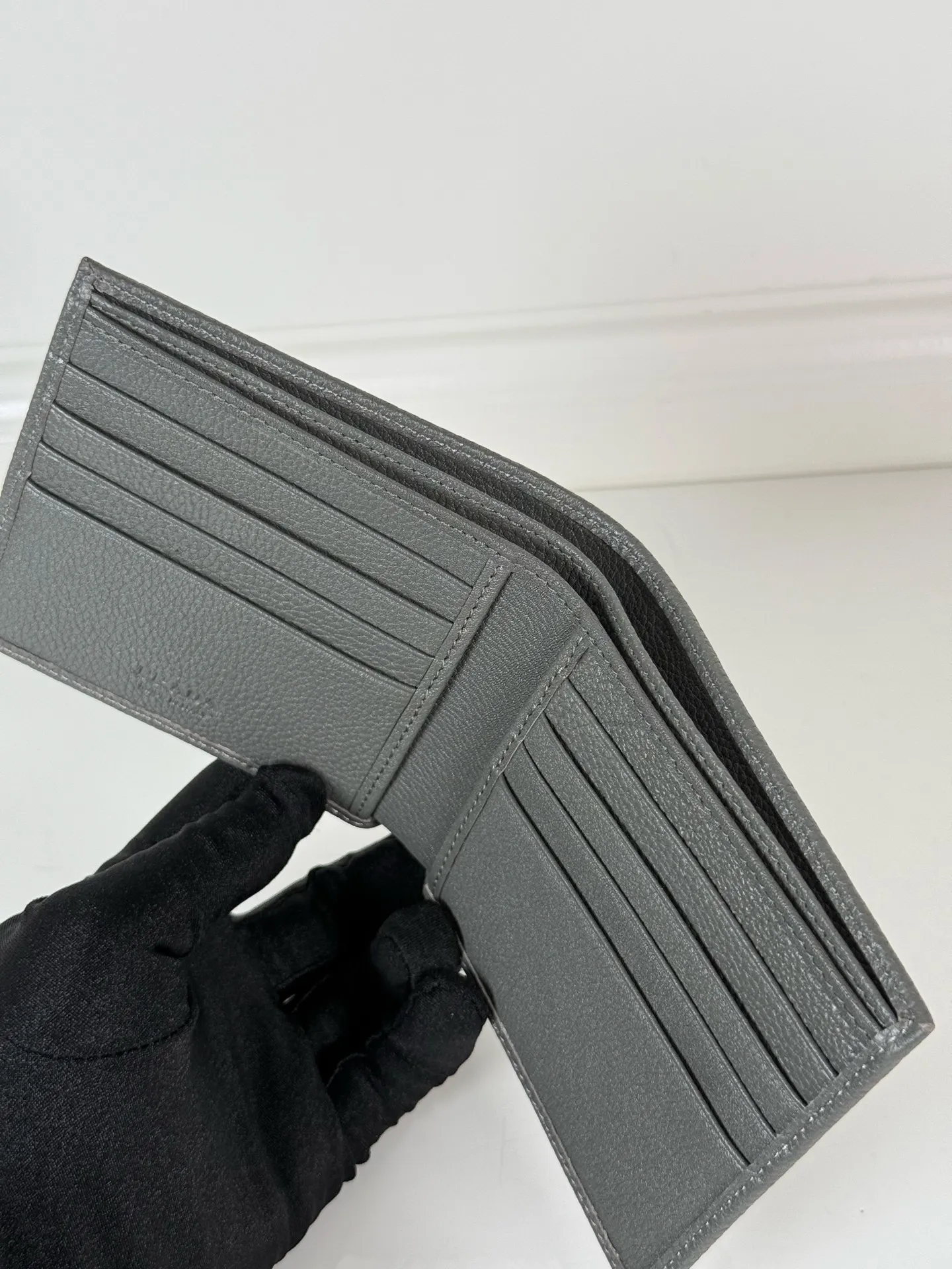💰400, P Home➡️Men's deerskin short clip, gray, model 2M0513, eight card slots, size 11×9.5cm, 175 steel stamp, meticulous workmanship as shown in the picture