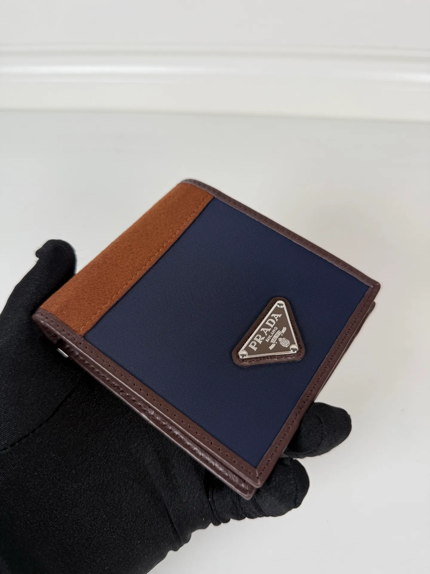 💰400, P Home➡️Men's short wallet, model 2M0513, made of suede + nylon fabric, eight card slots, length 11 and height 9.5cm