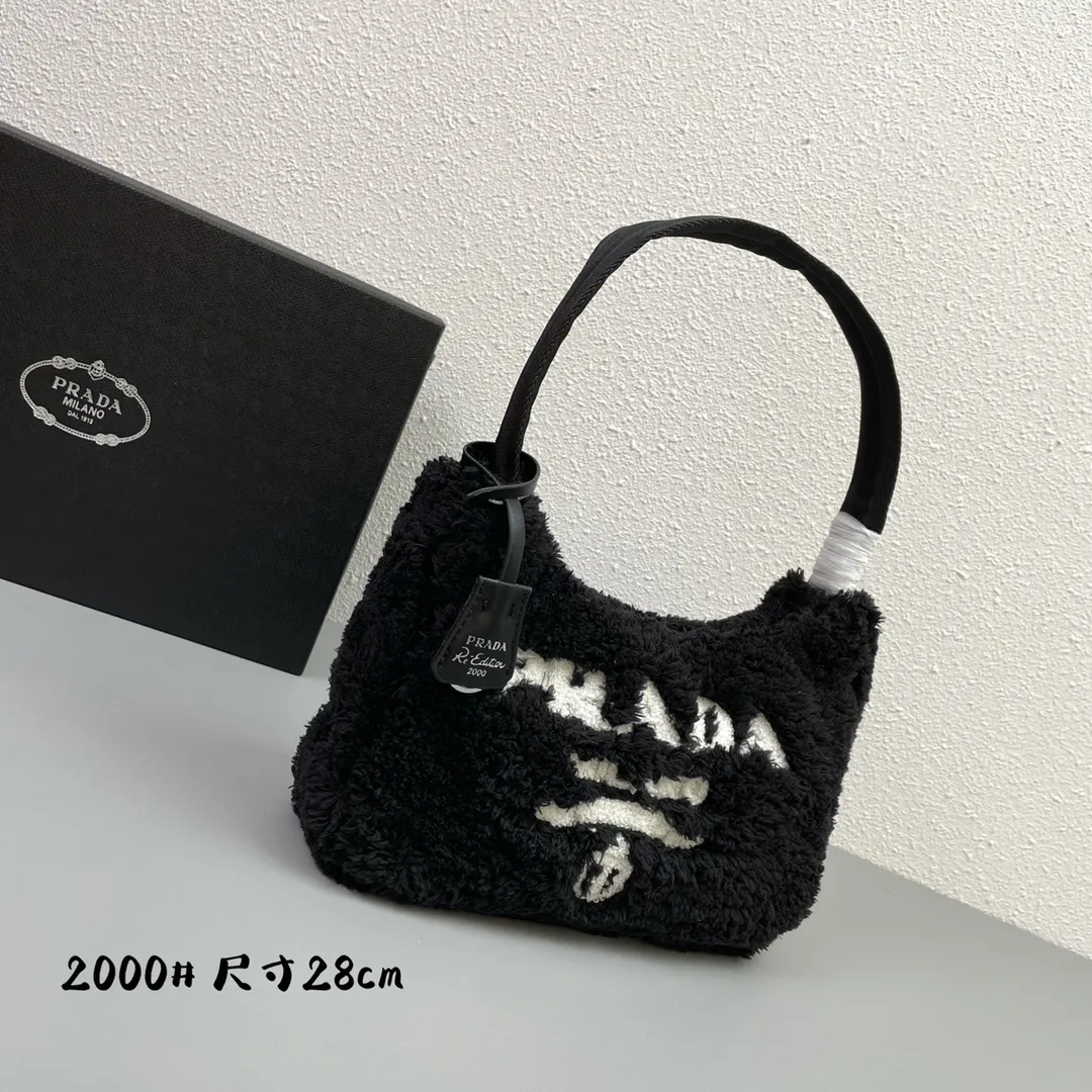 All categories Official website "Brand Women's Bags" Women's Bags 💙 PRADA replica PRADA, fine imitation PRADA bags, PRADA shoulder bags, 2023 official latest version PRADA armpit bag, lamb wool, bag factory, original material, size: 27-18-6CM