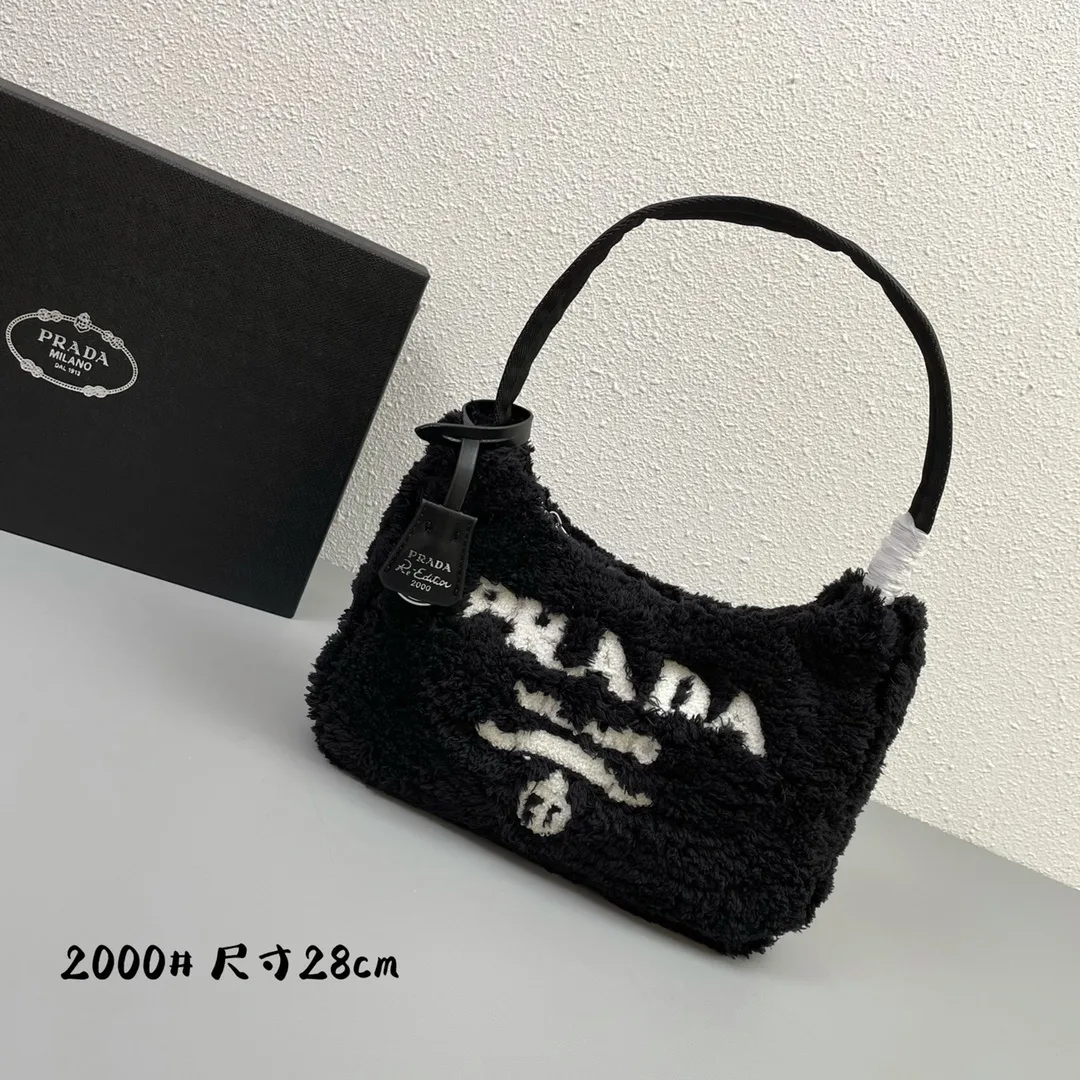 All categories Official website "Brand Women's Bags" Women's Bags 💙 PRADA replica PRADA, fine imitation PRADA bags, PRADA shoulder bags, 2023 official latest version PRADA armpit bag, lamb wool, bag factory, original material, size: 27-18-6CM