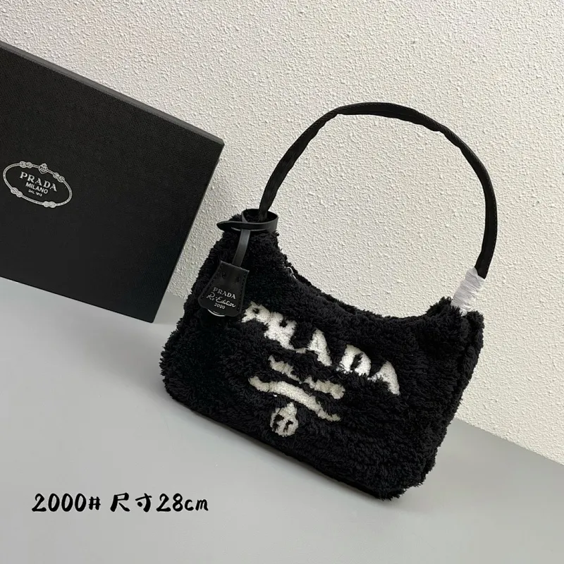 All categories Official website "Brand Women's Bags" Women's Bags 💙 PRADA replica PRADA, fine imitation PRADA bags, PRADA shoulder bags, 2023 official latest version PRADA armpit bag, lamb wool, bag factory, original material, size: 27-18-6CM