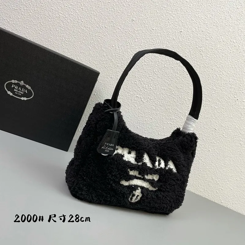 All categories Official website "Brand Women's Bags" Women's Bags 💙 PRADA replica PRADA, fine imitation PRADA bags, PRADA shoulder bags, 2023 official latest version PRADA armpit bag, lamb wool, bag factory, original material, size: 27-18-6CM
