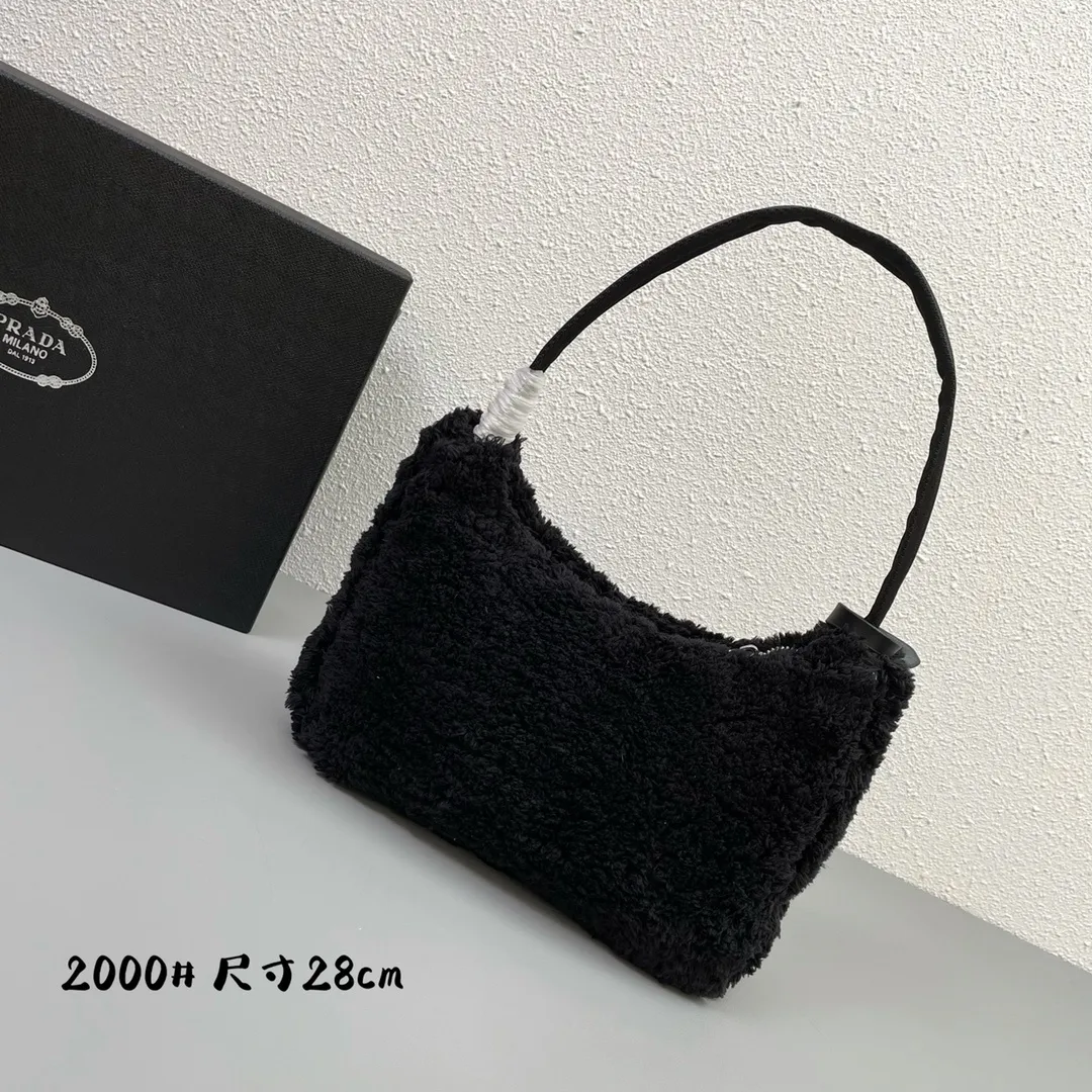All categories Official website "Brand Women's Bags" Women's Bags 💙 PRADA replica PRADA, fine imitation PRADA bags, PRADA shoulder bags, 2023 official latest version PRADA armpit bag, lamb wool, bag factory, original material, size: 27-18-6CM