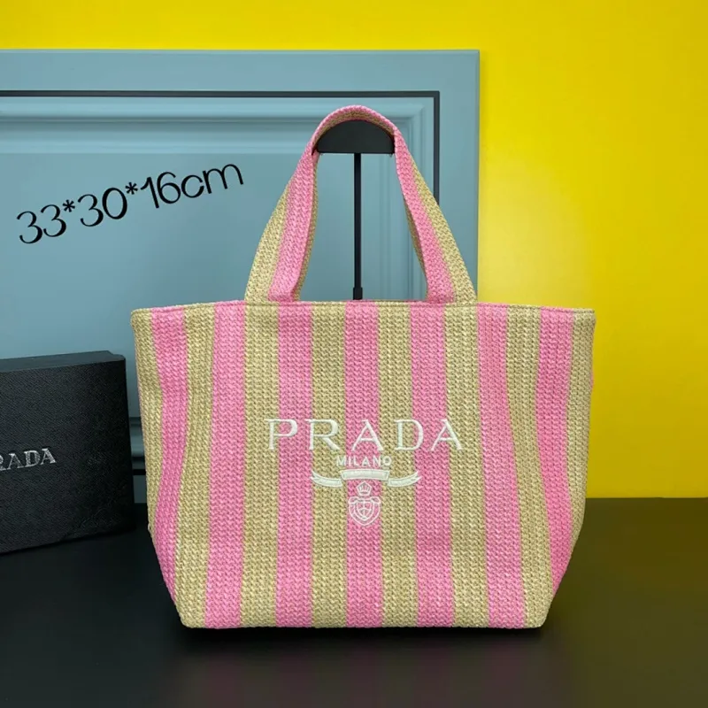 All categories Official website "Brand Women's Bags" Women's Bags 💙 PRADA 2022 Official New Prada Raffia Handbag Wholesale 58001600 High Quality Size: 33-30-16CM