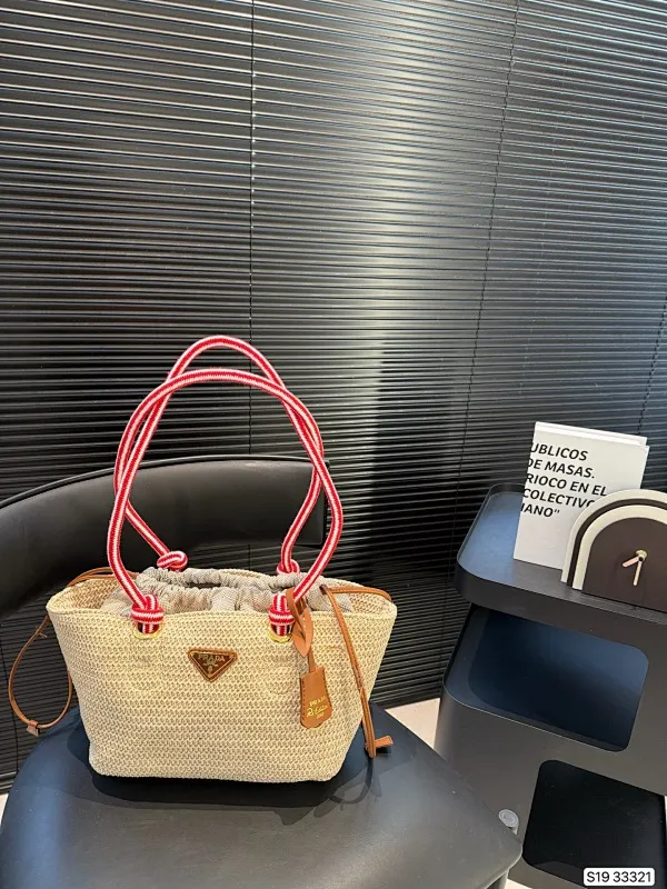All Categories Official Website "Brand Women's Bags" Women's Bags 💙 PRADA 2025 New Prada Straw Tote Bag