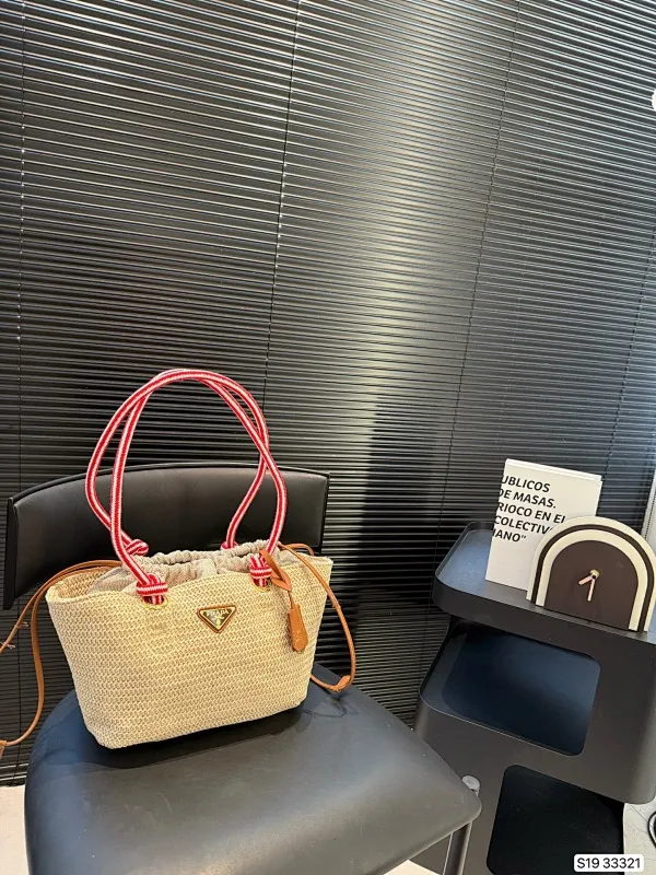 All Categories Official Website "Brand Women's Bags" Women's Bags 💙 PRADA 2025 New Prada Straw Tote Bag