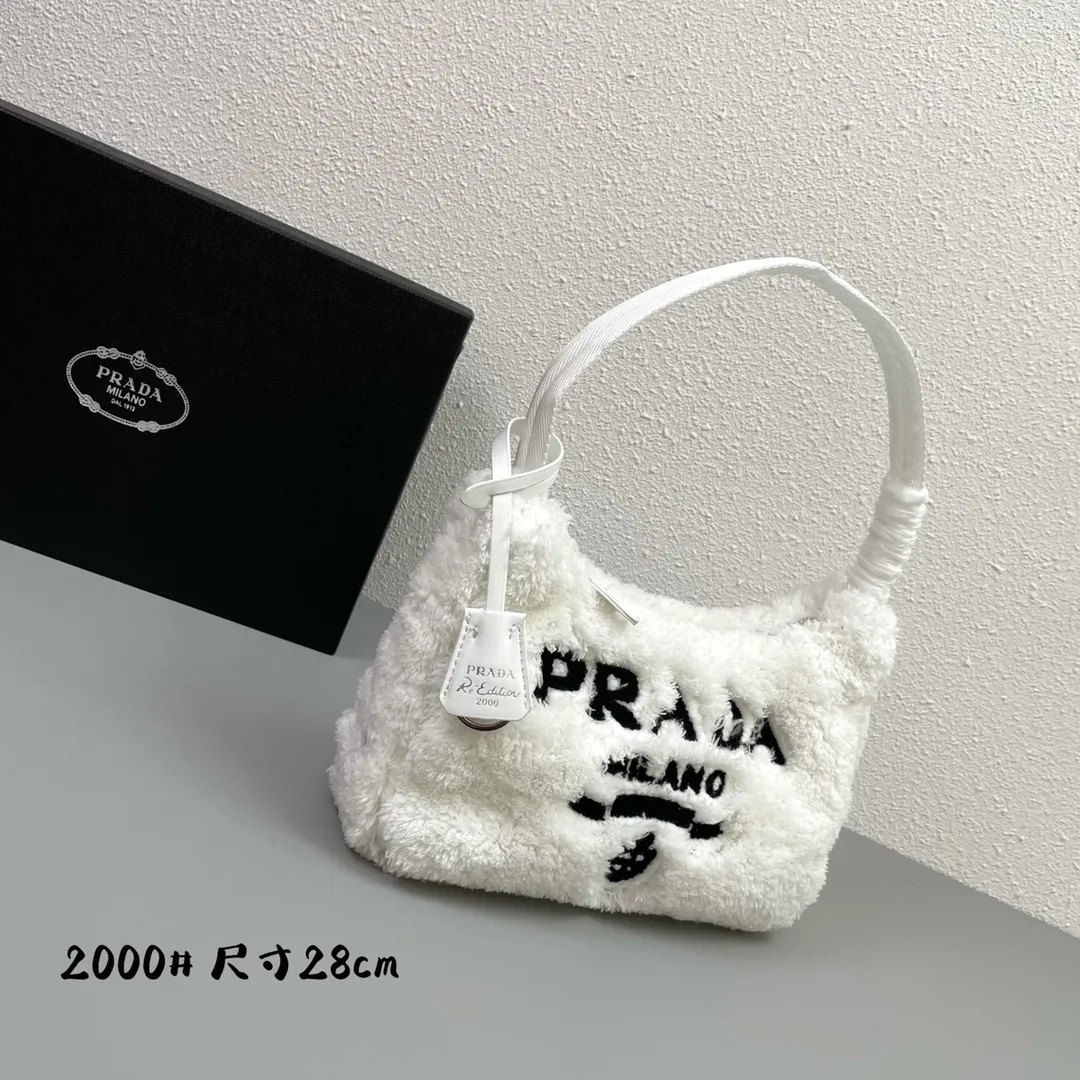 All categories Official website "Brand Women's Bags" Women's Bags 💙 PRADA replica PRADA, fine imitation PRADA bags, PRADA shoulder bags, 2023 official latest version PRADA armpit bag, lamb wool, bag factory, original material, size: 27-18-6CM