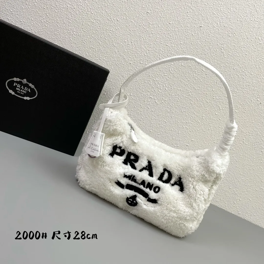 All categories Official website "Brand Women's Bags" Women's Bags 💙 PRADA replica PRADA, fine imitation PRADA bags, PRADA shoulder bags, 2023 official latest version PRADA armpit bag, lamb wool, bag factory, original material, size: 27-18-6CM