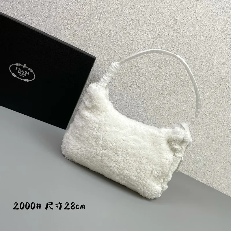 All categories Official website "Brand Women's Bags" Women's Bags 💙 PRADA replica PRADA, fine imitation PRADA bags, PRADA shoulder bags, 2023 official latest version PRADA armpit bag, lamb wool, bag factory, original material, size: 27-18-6CM