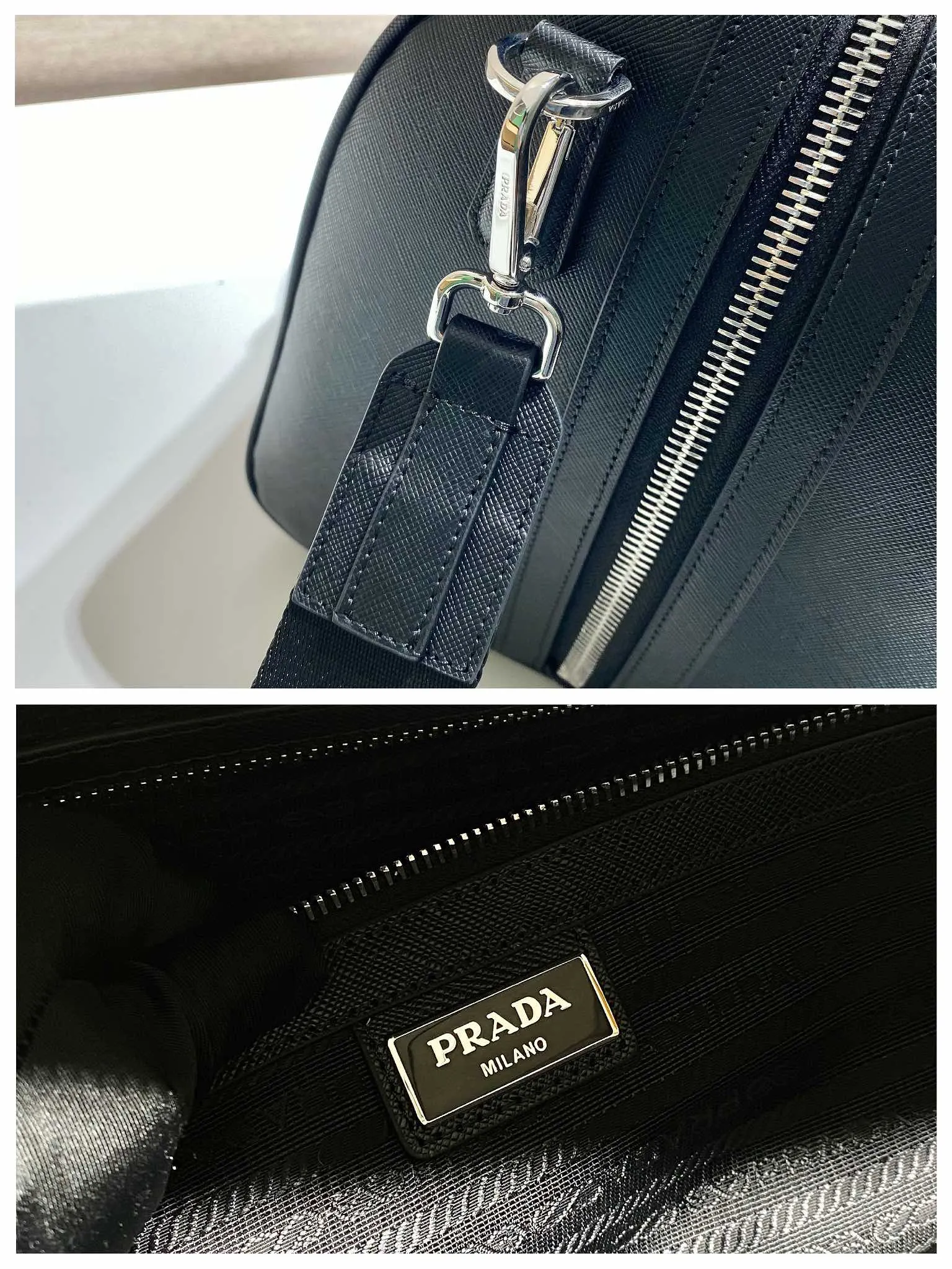 💰2300🎉New travel bag🎉2VC018🎉🎉Black This elegant travel bag is made of Saffiano leather, equipped with a wraparound zipper and nylon shoulder strap, highlighting the rigorous design concept. It's finished with a leather name tag and metal lock with engraved logo. Simple and elegant. Hurry up and get it🎉🎉 Length 50x Height 27.5x Bottom 25cm🎉🎉🎉👏👏👏
