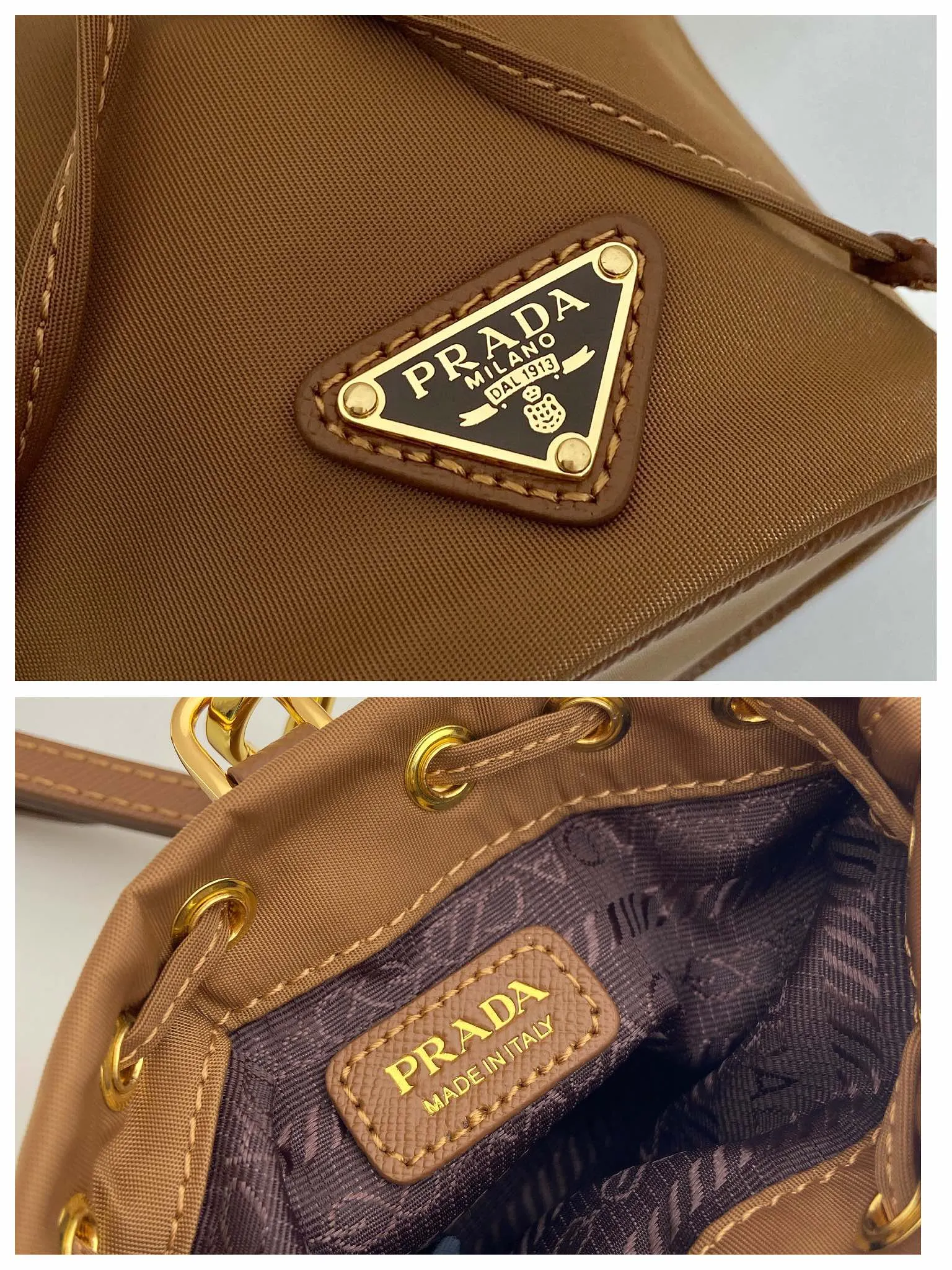 💰380🎉mini bucket bag🎉1TT202 new color🎉🎉 This bucket-shaped mini bag is made of Re-Nylon, with a drawstring design at the mouth, and exquisite details such as leather wristbands and gold-plated hardware. The capacity is large, and cards/car keys🔑/lipstick💄 are all no problem. The mini bucket bag you have been longing for has arrived👏👏 Length 8.5x Height 10.5cm🎉🎉🎉👏👏👏