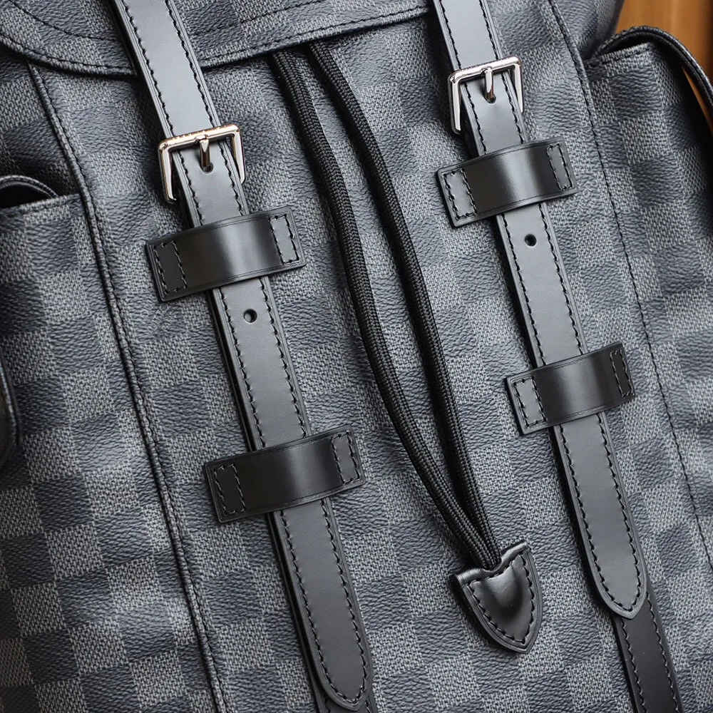 P¥960👉nfc dynamic chip version👈【Top inspection-free all-steel hardware】𝐂𝐇𝐑𝐈𝐒𝐓𝐎𝐏𝐇𝐄𝐑 Backpack N41379 Black Check 🔍Perfect details 🔍The essence of solid construction.