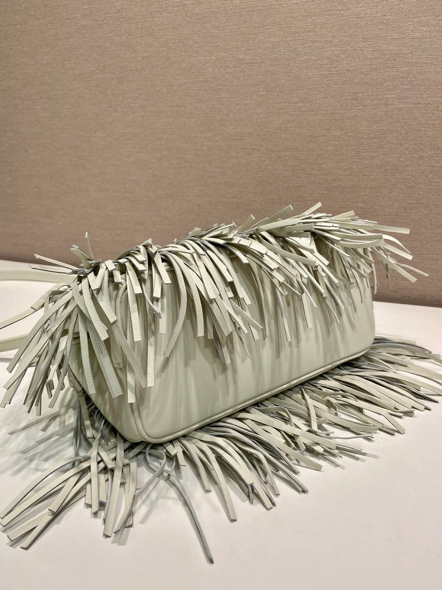 💰2200🎉New tassel bag🎉1BA896 calf leather🎉🎉 This Galleria handbag has an elegant and timeless design, reinterpreting the classic style with a slender silhouette and calf leather material. The tassel design on the front and back and the imported sheepskin lining highlight the dynamic and fashionable style. Features detachable and adjustable suede leather shoulder strap. So beautiful and fashionable😘😘The upper body effect has a 100% chance of turning heads. It is another popular style that will never go out of style🎉🎉Hurry up and get it now😘😘It’s really pretty😘😘😘 Length 24.5x height 18.5x base 11cm🎉🎉🎉💰💰💰