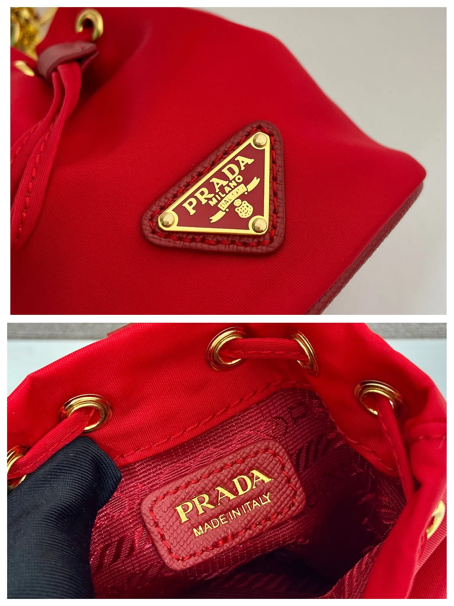 💰380🎉mini bucket bag🎉1TT202 new product🎉🎉 This bucket-shaped mini bag is made of Re-Nylon, with a drawstring design at the mouth, and exquisite details such as leather wristbands and gold-plated hardware. The capacity is large, and cards/car keys🔑/lipstick💄 are all no problem. The mini bucket bag you have been longing for has arrived👏👏 Length 8.5x Height 10.5cm🎉🎉🎉👏👏👏