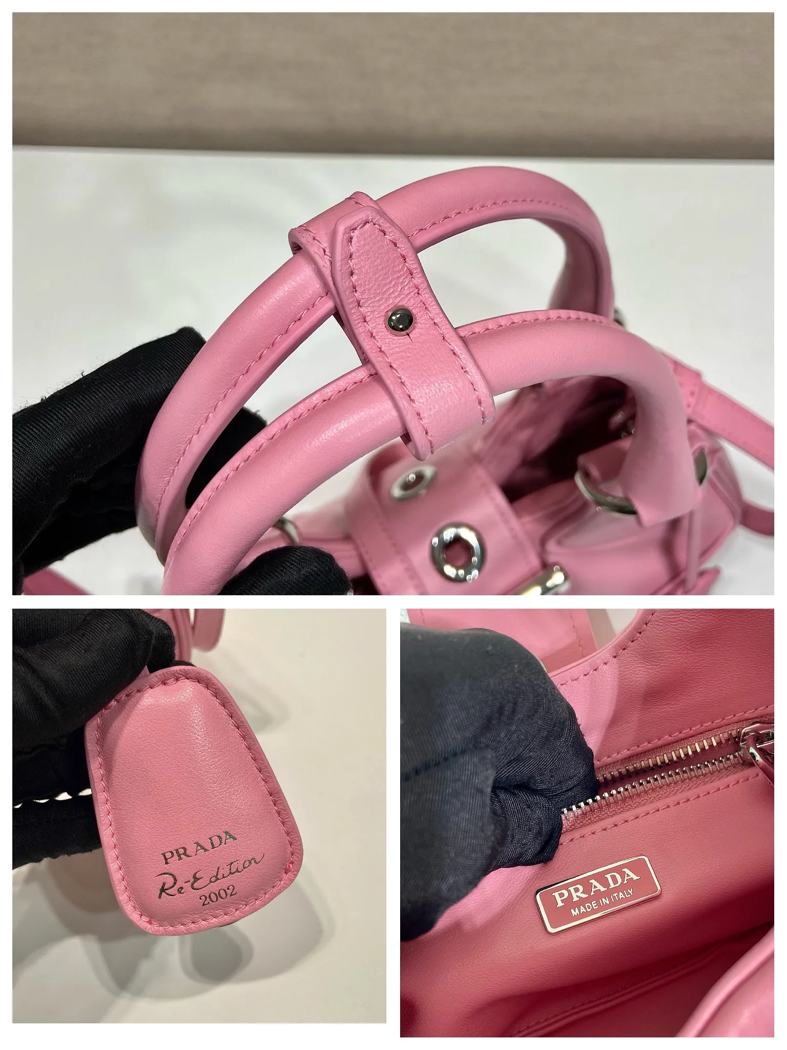 💰1660🎉New Moon handbag🎉1BA381 full lambskin🎉🎉 This Moon handbag is designed with imported lambskin, and the interior is also full sheepskin👏 It is equipped with a 100 cm detachable and adjustable long leather shoulder strap, which can be carried by hand or on the shoulder, a detachable leather keychain, and a triangle logo magnetic buckle/lace closure on the front. It is lightweight and practical, and the upper body effect is cool/fashionable. Another popular style that will never go out of style🎉🎉Hurry up and get it🎉 Length 22.5x Height 16x Bottom 7.5cm