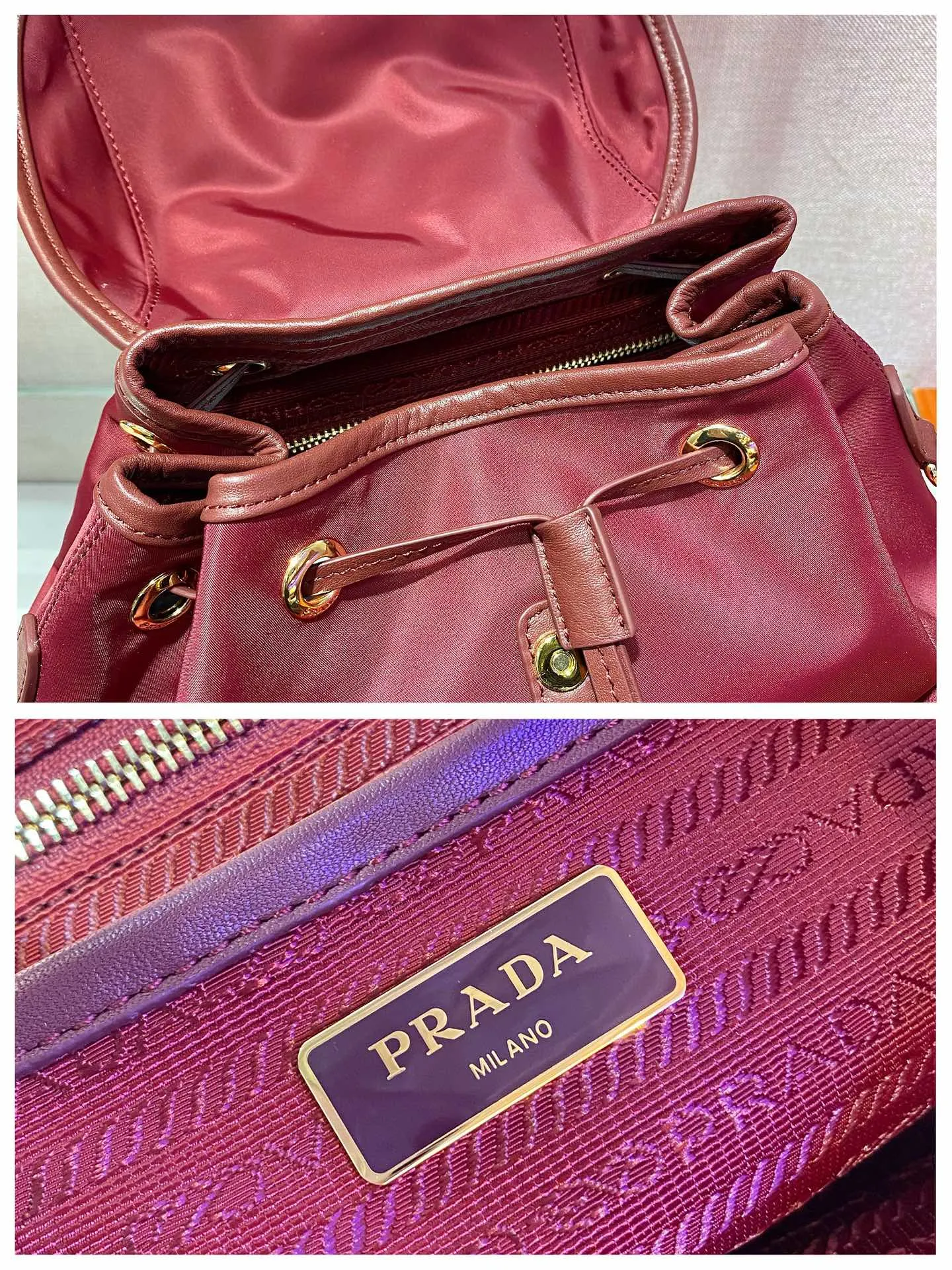 💰1120🎉New Backpack🎉1BZ677A👍👍This nylon backpack is trimmed with exquisite Saffiano leather, a blend of multiple materials, and is decorated with a spaghetti logo, a flap design and two front pockets, highlighting fashionable elegance. Lightweight and practical, the upper body effect is super stylish, and it can be matched at will😘😘Fully upgraded nylon fabric👍👍👏👏👏 Length 24x Height 28x Bottom 12cm