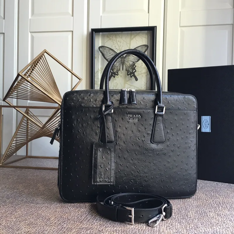 💰2360, P’s new men’s bag [color][color][color], 2VE366 ostrich pattern🎉🎉🎉, using imported cowhide ostrich pattern, double layer grid, top hardware, 175 OEM code, fashionable and atmospheric, men’s needs, length 36x height 28cm, 💪💪💪[red envelope][red envelope][red envelope]